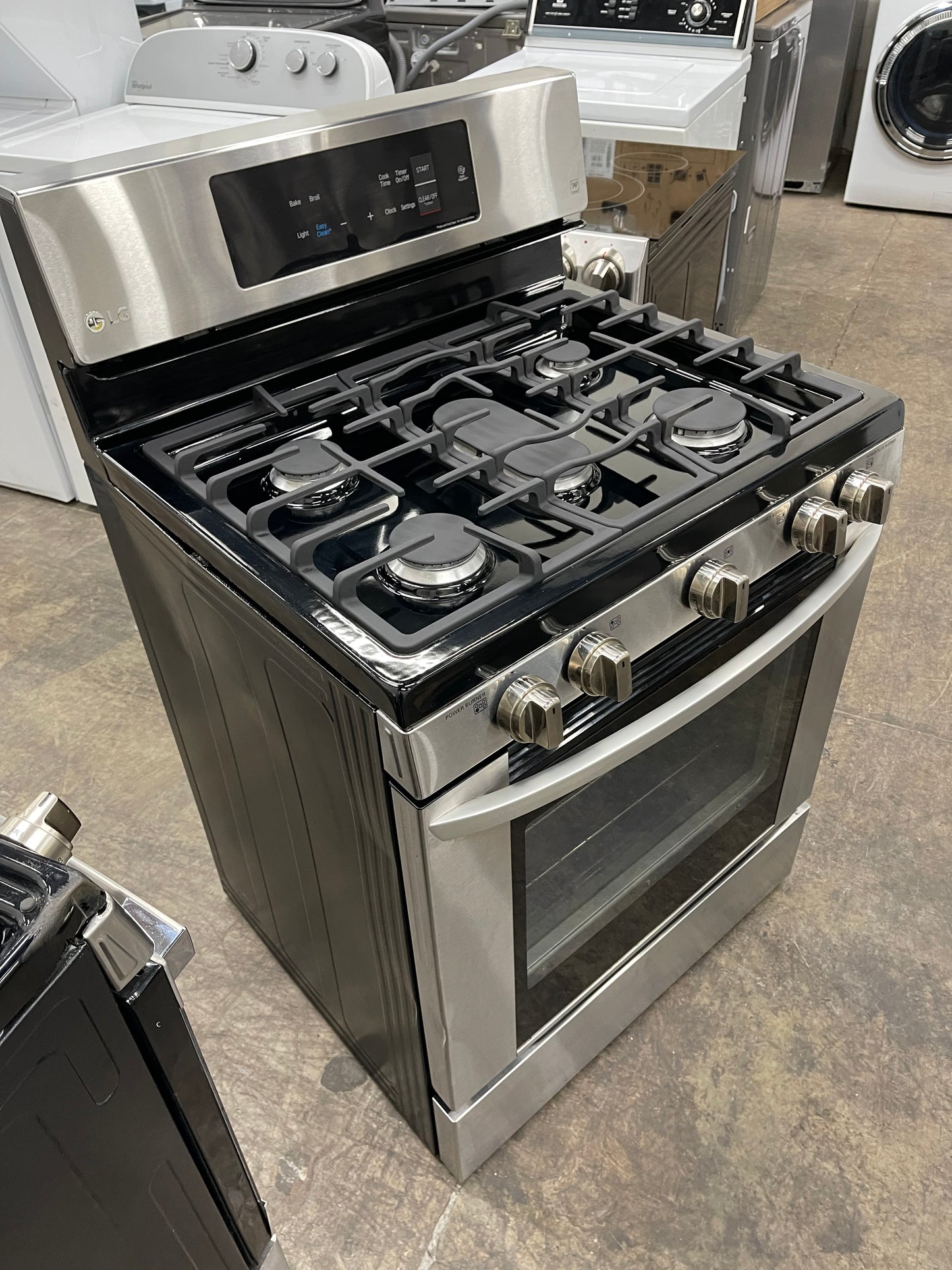 LG  LRG3061ST
30 Inch Gas Range with 20 Minute EasyClean ,Mode, Brilliant Blue Interior, Griddle Accessory, 5 Sealed Burners, 5.4 cu. ft. Oven and Storage Drawer: Stainless Steel