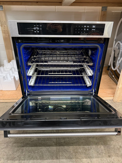 KitchenAid  KOES530PSS
30 Inch Single Electric Wall Oven with 5 Cu. Ft. Capacity, Air Fry Mode, Even-Heat True Convection, EasyConvect Conversion System, Even-Heat Preheat, Integrated Meat Thermometer, Self-Close Doors, Self-Cleaning Cycle, Sabbath Mod