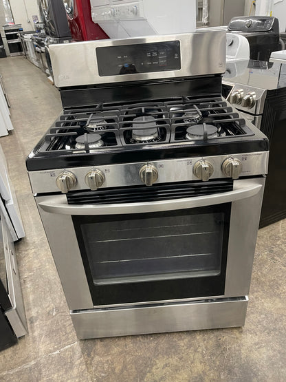 LG  LRG3061ST
30 Inch Gas Range with 20 Minute EasyClean ,Mode, Brilliant Blue Interior, Griddle Accessory, 5 Sealed Burners, 5.4 cu. ft. Oven and Storage Drawer: Stainless Steel