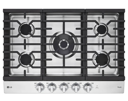 LG  CBGJ3027S
30 Inch Gas Smart Cooktop with 5 Sealed Burners, 22K Ultraheat Dual Burner, Cast Iron Griddle, EasyClean® Cooktop, ThinQ Technology and LED Knobs