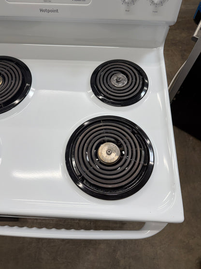 Hotpoint  RBS360DMWW
30 Inch Freestanding Electric Range with 5.0 Cu. Ft. Oven Capacity, Storage Drawer, Cooktop Indicator Light, Sensi-Temp, and Porcelain Cooktop: White