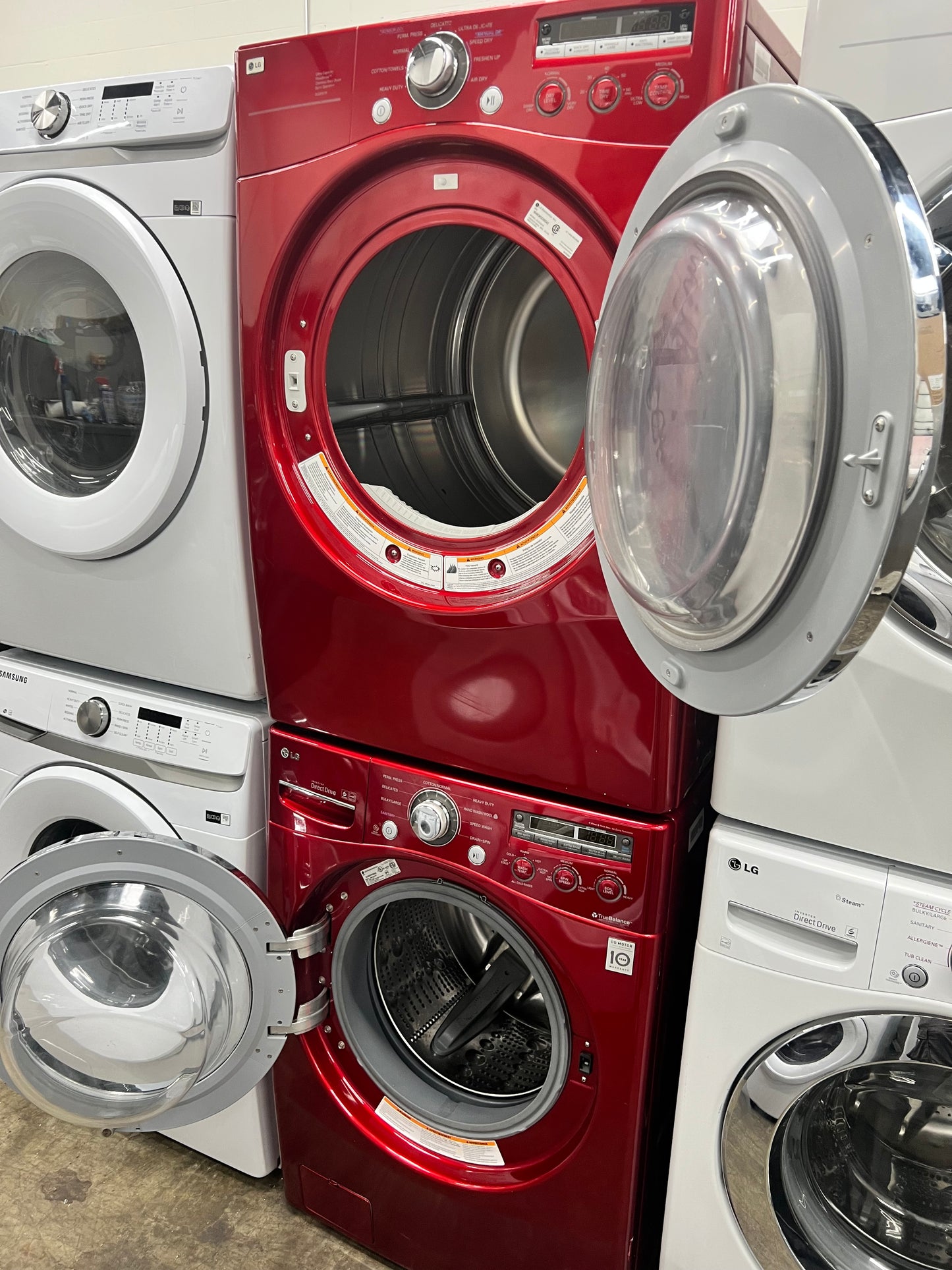 LG Front-Load 3.7 Cu. Ft. Washer and 7.3 Cu. Ft. Electric Dryer Set in Wild Cherry Red