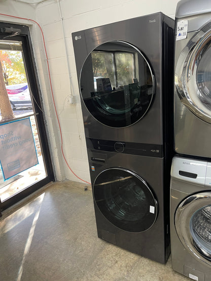 LG WashTower Stacked SMART Laundry Center 4.5 Cu.Ft. Front Load Washer & 7.4 Cu.Ft. Electric Dryer in Black Steel w/ Steam - Used