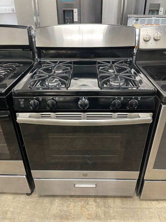 GE 30-in 4 Burners 4.8-cu ft Free-Standing Gas Range in Stainless Steel-Model #JGBS38REK1SS