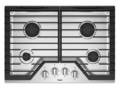Whirlpool  WCG55US0HS
30 Inch Gas Cooktop with 4 Sealed Burners, EZ-2-Lift Hinged Grates, SpeedHeat Burner, AccuSimmer Burner, Upswept SpillGuard Cooktop, and Dishwasher-Safe Knobs: Stainless Steel