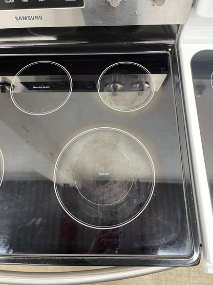 Samsung  NE59M4310SS
30 Inch Freestanding Electric Range with Flexible Cooktop, Dual Elements, Self-Clean, Warming Center, 5 Heating Elements, 5.9 cu. ft. Capacity, Storage Drawer and Sabbath Mode: Stainless Steel