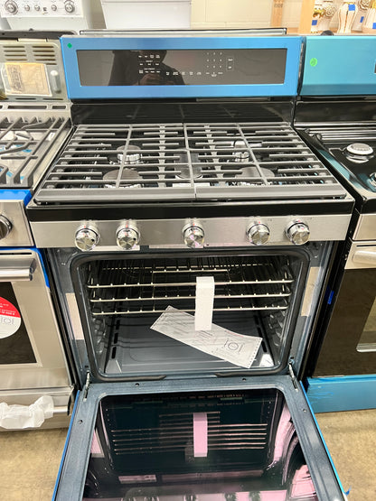 KitchenAid 30-in 5 burners 5.8-cu ft Convection Oven Freestanding Gas Range in Stainless Steel-Model #KFGG504KPS