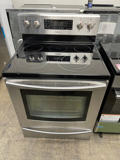 Samsung  FTQ387LWGX
30 Inch Freestanding Electric Range with 5 Cooktop Elements, 5.9 cu. ft. Convention Oven, Steam and Self Clean, Warming Drawer and Sabbath Mode