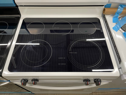 Frigidaire  FCRE3062AW
30 Inch Freestanding Electric Range with 5 Elements, 5.3 cu. ft. Capacity, EvenTemp Element, SpaceWise Element, Storage Drawer, and Steam Clean: White