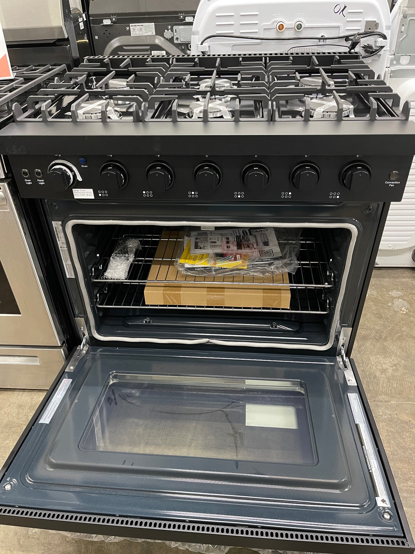 36 in. Haven Collection 6.0 cu. ft. Gas Range, 6 Burners, Convection Oven, Knob LEDs, Storage Drawer, Matte Black