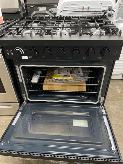 36 in. Haven Collection 6.0 cu. ft. Gas Range, 6 Burners, Convection Oven, Knob LEDs, Storage Drawer, Matte Black