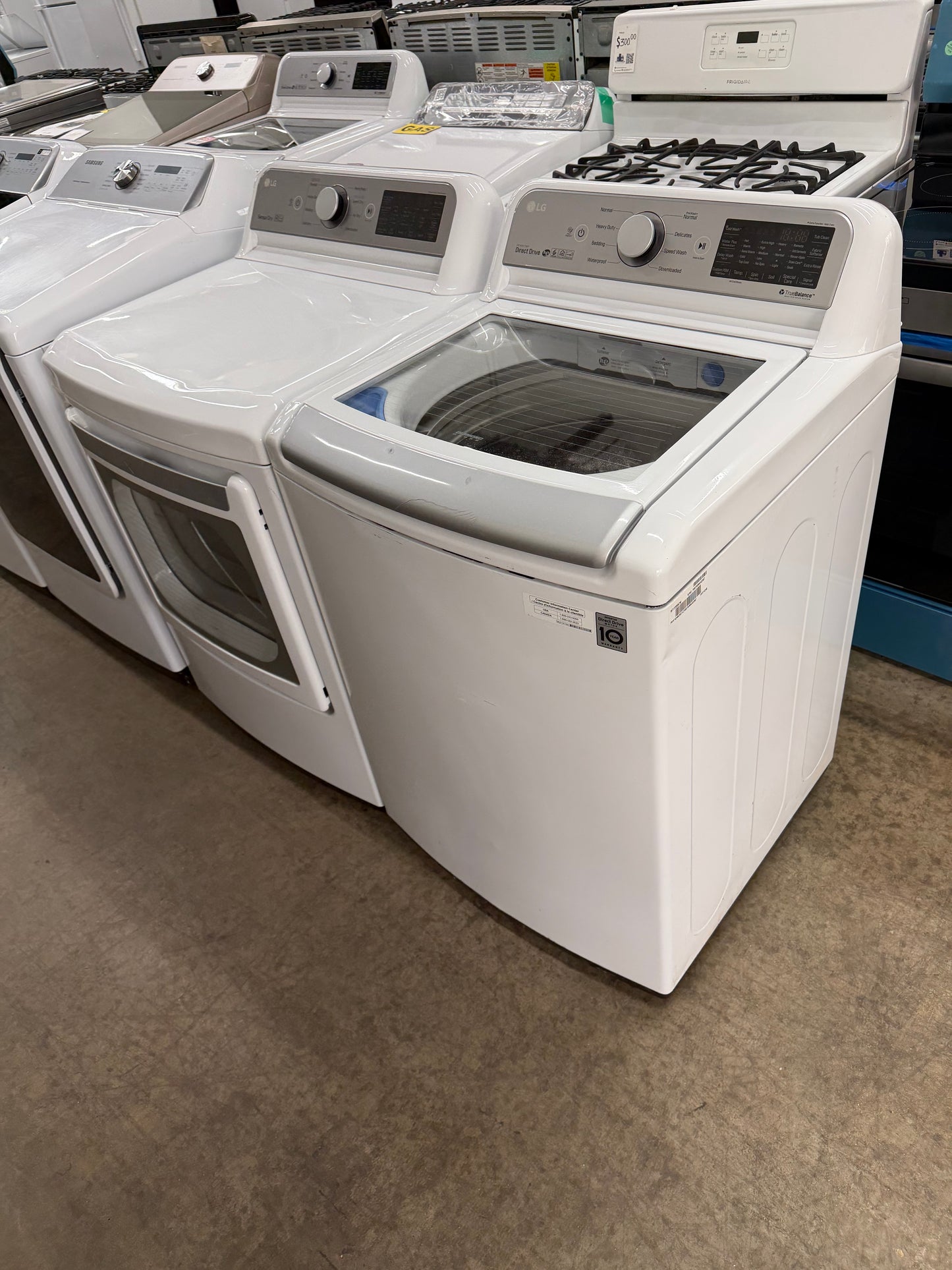 LG Top Load TurboWash 5.0 Cu. Ft. Washer and 7.3 Cu. Ft. EasyLoad Electric Dryer Set in White