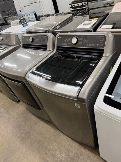 LG Top-Load 5.2-cu ft HE Washer (Black Stainless Steel) and 7.3-cu ft Turbo Steam Electric Dryer (Graphite Steel) Mismatch Set