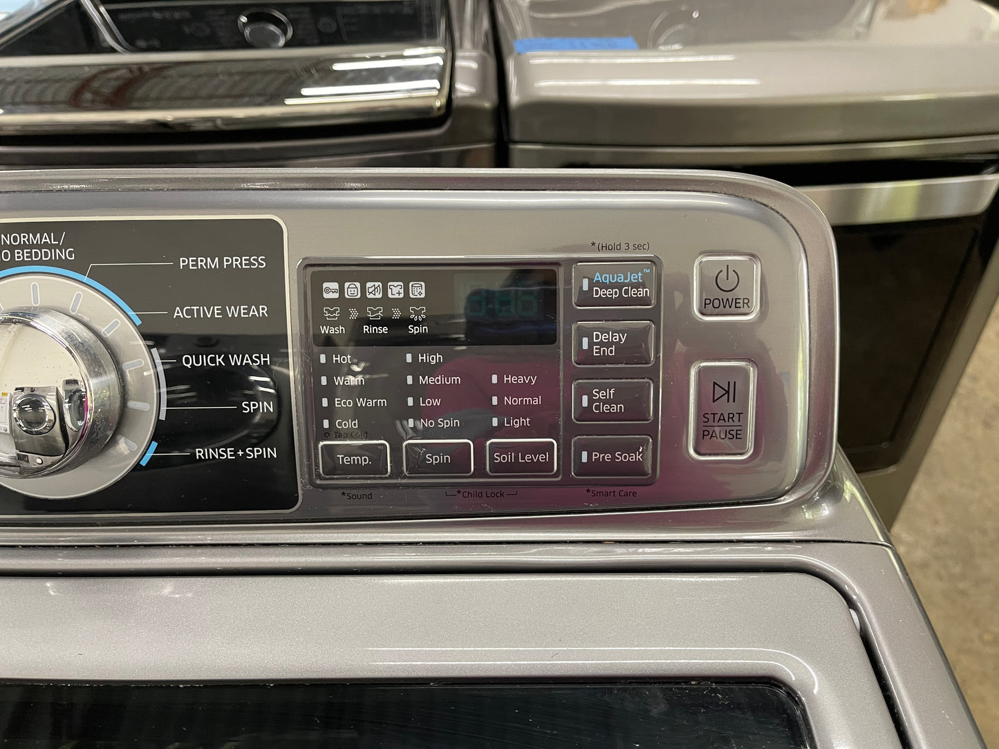 Samsung  WA48H7400AP
27 Inch 4.8 cu. ft. Top Load Washer with 11 Wash Cycles and Samsung  DV48H7400EP
27 Inch 7.4 cu. ft. Electric Dryer with 11 Dry Cycles,