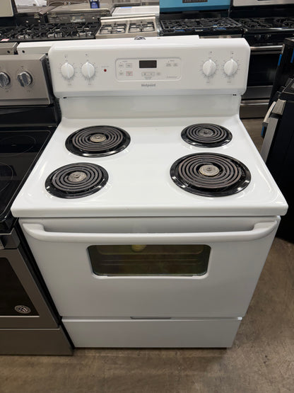 Hotpoint  RBS360DMWW
30 Inch Freestanding Electric Range with 5.0 Cu. Ft. Oven Capacity, Storage Drawer, Cooktop Indicator Light, Sensi-Temp, and Porcelain Cooktop: White