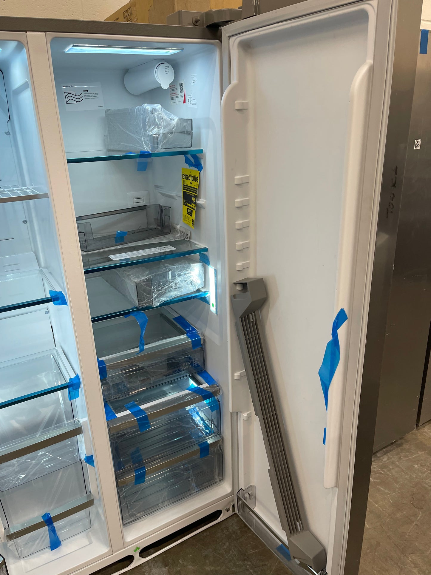 Frigidaire  PRSC2222AF
36 Inch Counter Depth Side by Side Refrigerator with 22.3 Cu. Ft. Capacity, EvenTemp Cooling, CrispSeal Plus Crisper, Door Alarm, Ice Maker, External Water Dispenser, PureAir Air Filter, Sabbath Mode, ADA Compliant, and Energy Sta