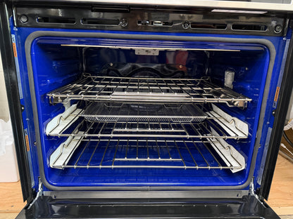 KitchenAid  KOES530PSS
30 Inch Single Electric Wall Oven with 5 Cu. Ft. Capacity, Air Fry Mode, Even-Heat True Convection, EasyConvect Conversion System, Even-Heat Preheat, Integrated Meat Thermometer, Self-Close Doors, Self-Cleaning Cycle, Sabbath Mod