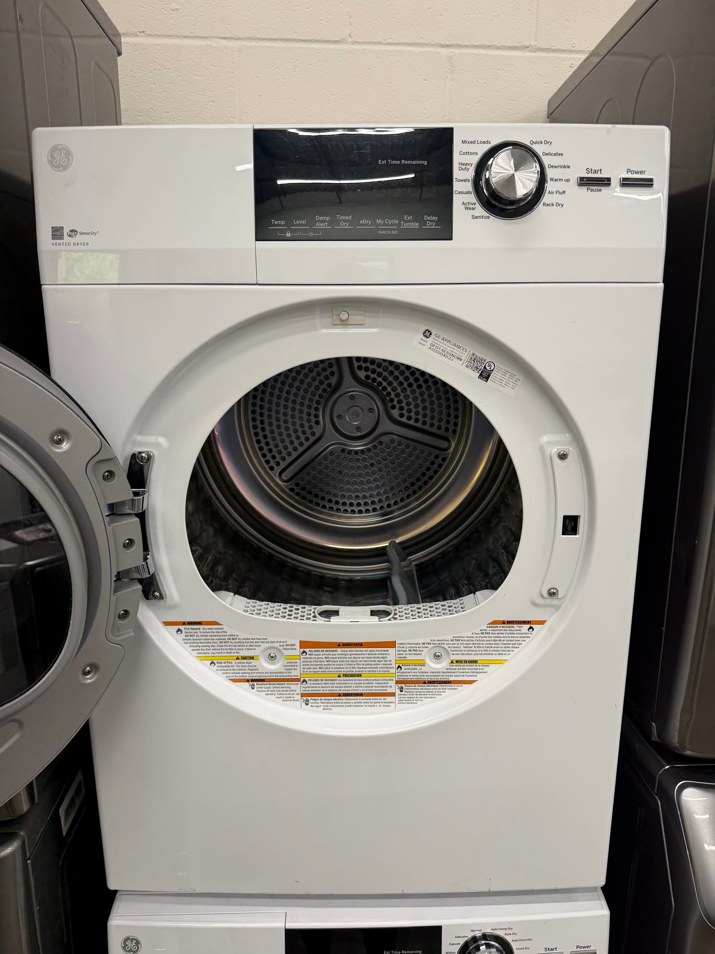 GE  GFQ14ESSNWW
24 Inch Front Load Electric Washer/Dryer Combo with 2.4 cu. ft and GE  GFD14ESSNWW
24 Inch Electric Dryer with 4.3 Cu. Ft.