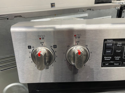 Samsung  FTQ387LWGX
30 Inch Freestanding Electric Range with 5 Cooktop Elements, 5.9 cu. ft. Convention Oven, Steam and Self Clean, Warming Drawer and Sabbath Mode