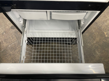 GE  GDSC0KCXBB
20.2 cu. ft. Bottom-Freezer Refrigerator with 4 Glass Shelves, Gallon Door Storage, Snack Drawer and Illuminated Upfront Temperature Controls: Black