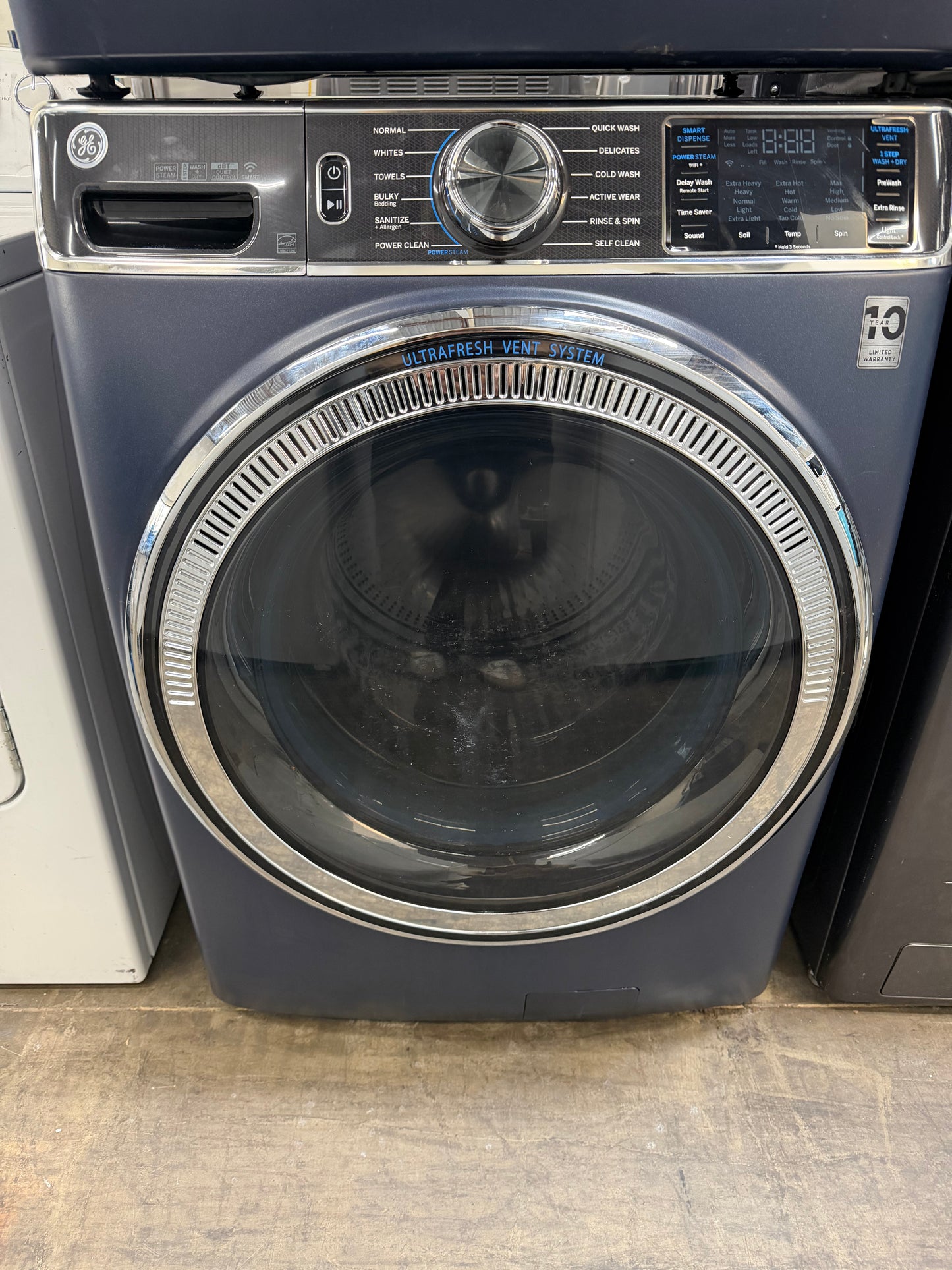 GE  GFW850SPNRS
28 Inch Front Load Smart Washer with 5.0 cu. ft. And GE  PFD87ESPVRS
28 Inch Smart Front Load Electric Dryer with 7.8 cu ft