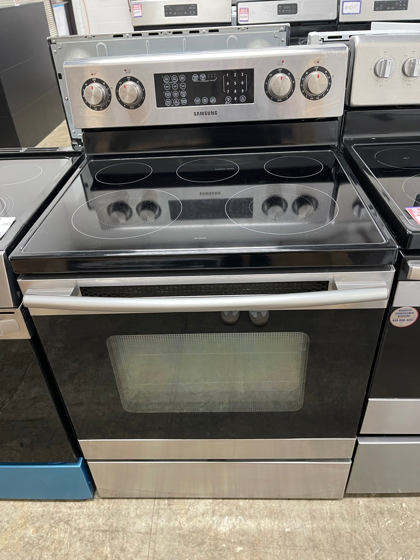 Samsung  FTQ352IWUX
30 Inch Freestanding Electric Range with 5 Elements Including Dual Burners, 5.9 cu. ft. 3-Fan True European Convection Oven, Steam/Self Cleaning, Proofing, Sabbath Mode and Warming Drawer