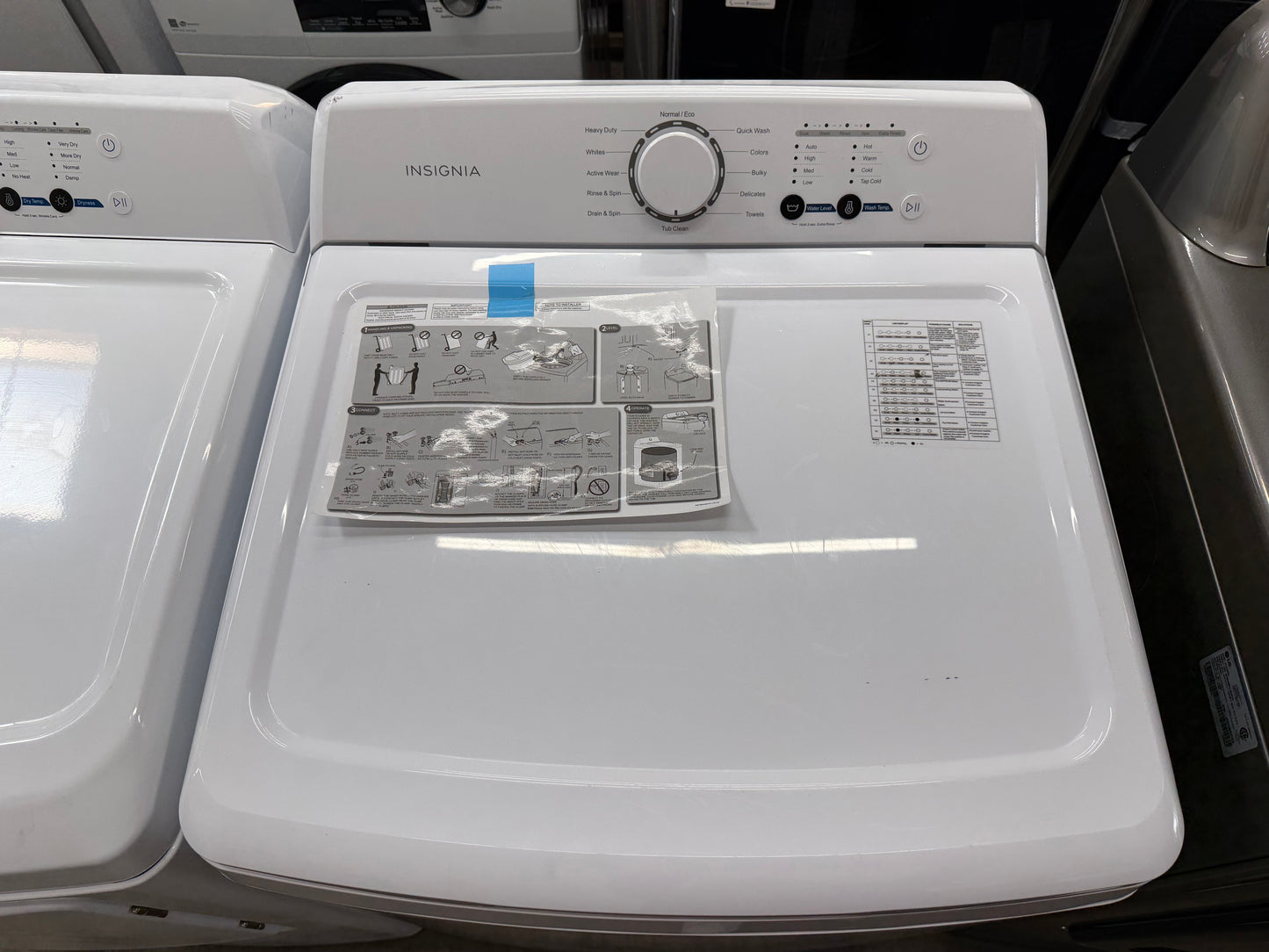 Insignia NS-TWM35W1 3.7 Cu. Ft. High Efficiency and Insignia- 6.7 Cu. Ft. Electric Dryer with Sensor Dry - White NS-TDRE67W1