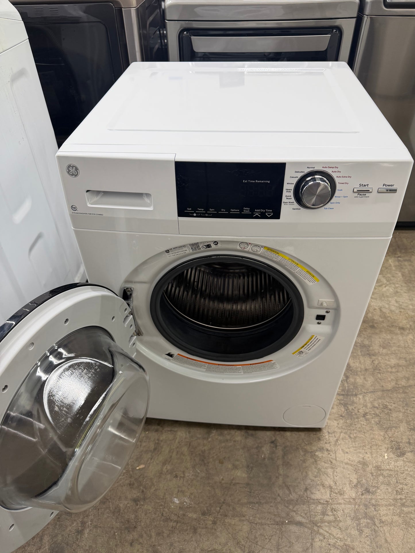 GE  GFQ14ESSNWW
24 Inch Front Load Electric Washer/Dryer Combo with 2.4 cu. ft Capacity, 14 Cycle Options, 5 Heat Selections, 1,450 RPM Spin Speed, NSF Sanitize, Timed Dry, Steam, 24 Hour Delay Start and Optional Wi-Fi Connect