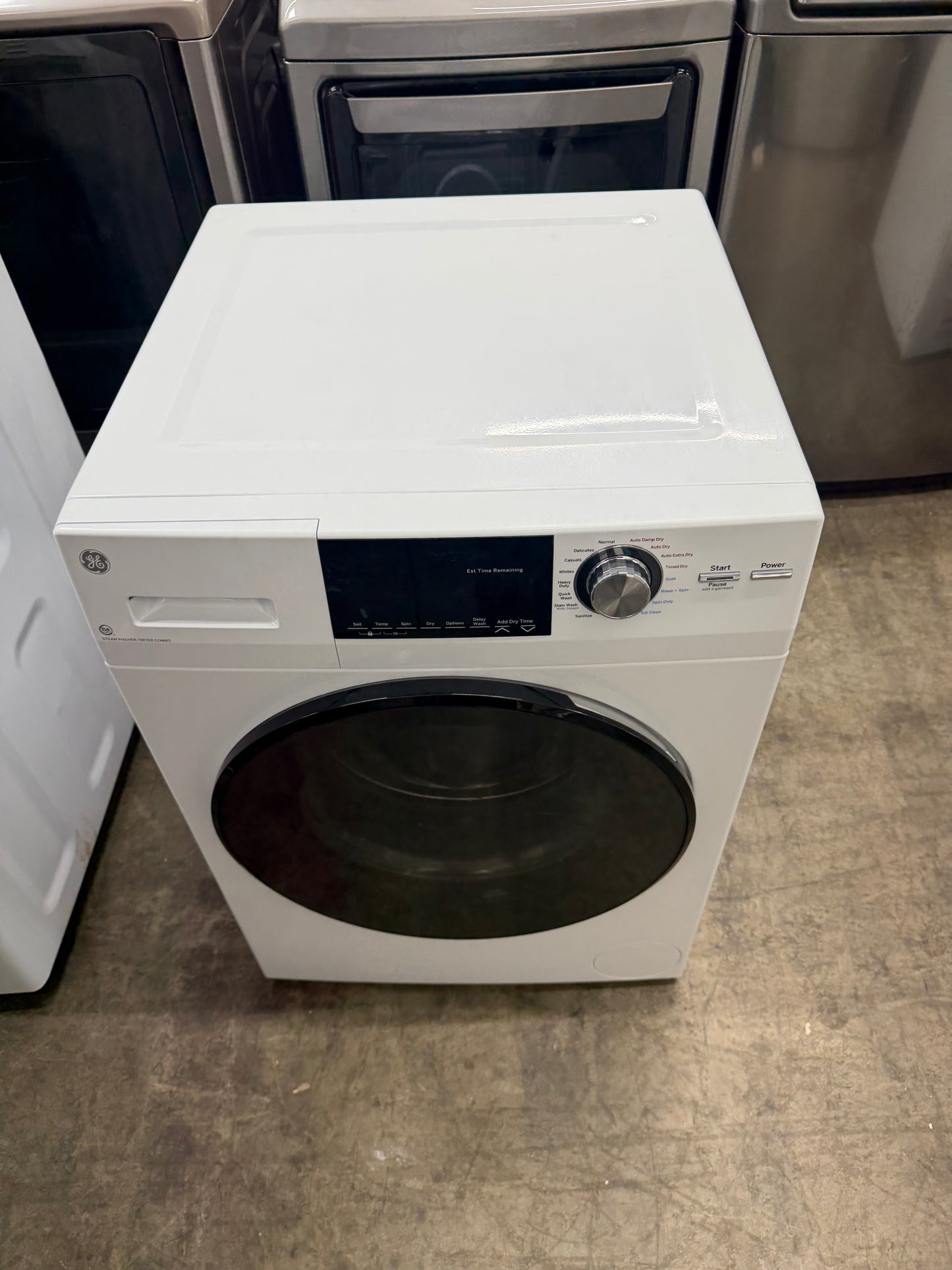 GE  GFQ14ESSNWW
24 Inch Front Load Electric Washer/Dryer Combo with 2.4 cu. ft Capacity, 14 Cycle Options, 5 Heat Selections, 1,450 RPM Spin Speed, NSF Sanitize, Timed Dry, Steam, 24 Hour Delay Start and Optional Wi-Fi Connect