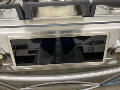 Samsung  NX58H9500WS
30 Inch Slide-In Gas Range with 5.8 cu. ft. True Convection Oven, Reversible Griddle, Self-Clean, Temperature Probe, Guiding Light Controls, 5 Sealed Burners, 18,000 BTU Center Burner, and Warming Drawer: Stainless Steel