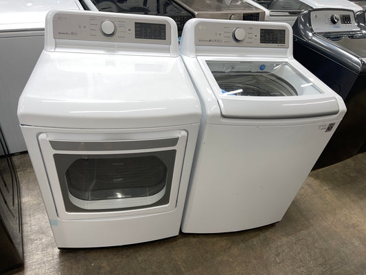 LG Top Load TurboWash 5.0 Cu. Ft. Washer and 7.3 Cu. Ft. EasyLoad Electric Dryer Set in White