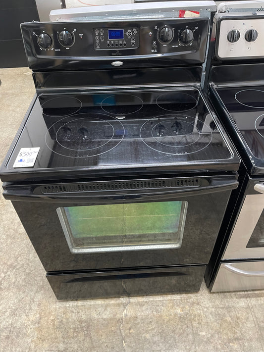 Whirlpool  WFE381LVB
30 Inch Freestanding Electric Range with 4 Radiant Burners, Ceramic Glass Cooktop, 5.3 cu. ft. Capacity Oven, Rapid Boil Element, TimeSavor Convection Cooking and Storage Drawer: Black
