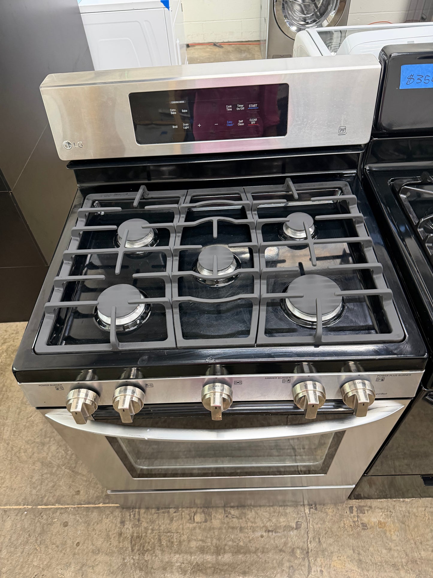 LG  LRG3081ST
30 Inch Gas Range with EvenJet Fan Convection, 20 Minute EasyClean® Mode, IntuiTouch Keypad, SuperBoil 17,000 BTU Burner, Large WideView™ Plus Window, 5 Sealed Burners, 5.4 cu. ft. Oven and Storage Drawer: Stainless Steel
