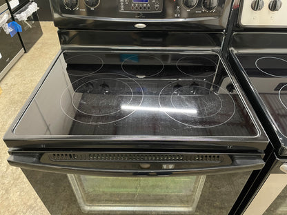 Whirlpool  WFE381LVB
30 Inch Freestanding Electric Range with 4 Radiant Burners, Ceramic Glass Cooktop, 5.3 cu. ft. Capacity Oven, Rapid Boil Element, TimeSavor Convection Cooking and Storage Drawer: Black