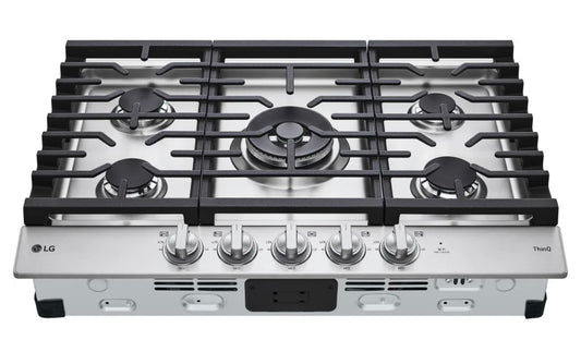 LG  CBGJ3027S
30 Inch Gas Smart Cooktop with 5 Sealed Burners, 22K Ultraheat Dual Burner, Cast Iron Griddle, EasyClean® Cooktop, ThinQ Technology and LED Knobs