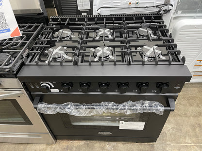 36 in. Haven Collection 6.0 cu. ft. Gas Range, 6 Burners, Convection Oven, Knob LEDs, Storage Drawer, Matte Black