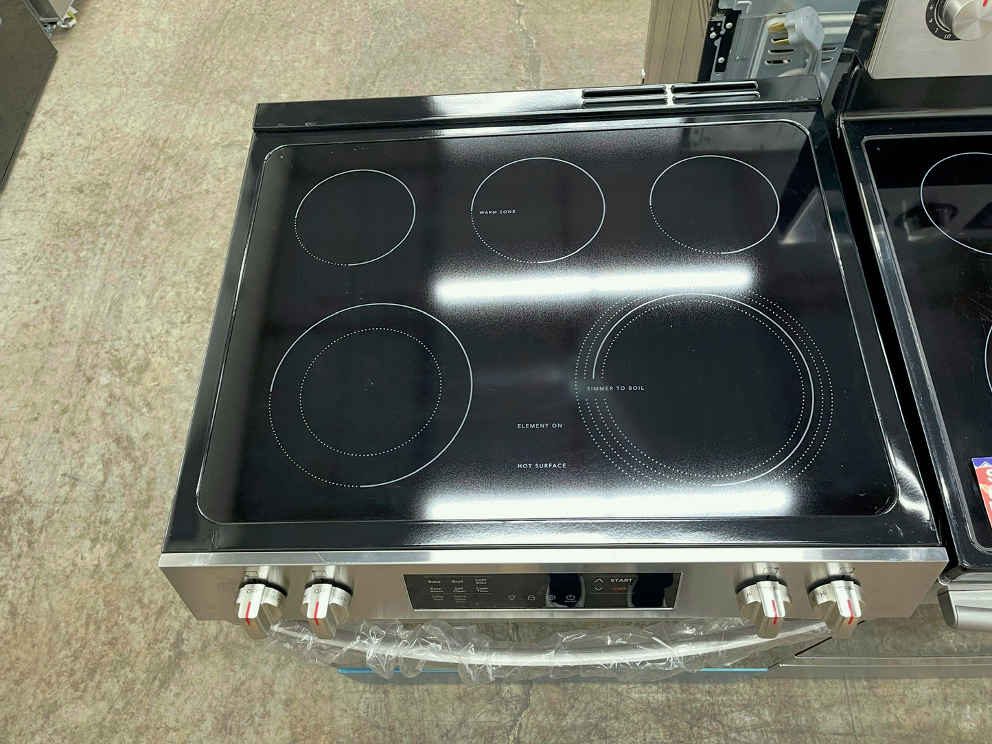 Frigidaire 30-in Glass Top 5 Burners 5.3 cu-ft Slide-In Electric Range in Stainless Steel-Model #FCFE3062AS