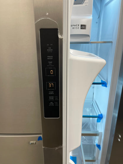 Frigidaire  PRSC2222AF
36 Inch Counter Depth Side by Side Refrigerator with 22.3 Cu. Ft. Capacity, EvenTemp Cooling, CrispSeal Plus Crisper, Door Alarm, Ice Maker, External Water Dispenser, PureAir Air Filter, Sabbath Mode, ADA Compliant, and Energy Sta