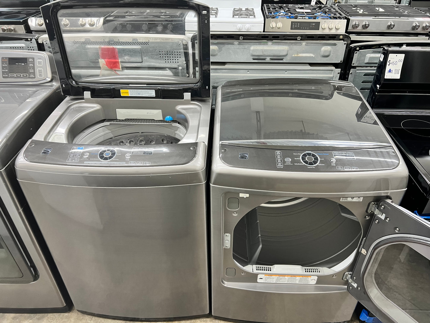 Kenmore Elite Top-Load 5.2 Cu. Ft. Washer and 7.3 Cu. Ft. Electric Dryer Set in Metallic Silver