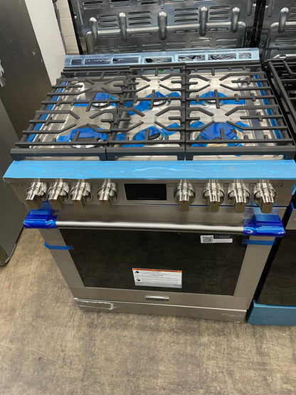 Frigidaire Professional Series  PCFG3080AF
30 Inch Slide-In Gas Range with 6 Sealed Burners, 6.0 cu. ft. Convection Oven, 18,000 BTU EvenTemp Burner, Griddle, Storage Drawer, No Preheat, Air Fry, ADA Compliant, and Star-K