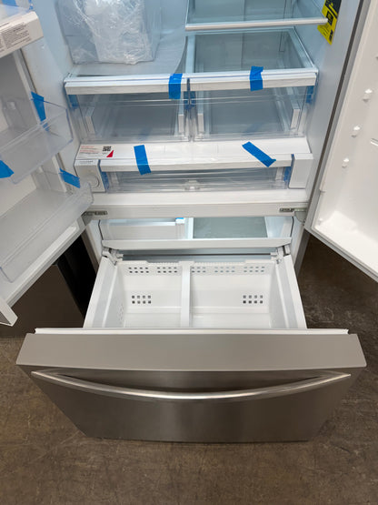 Frigidaire  FRFN2813AF
36 Inch Freestanding French Door Refrigerator with 28.8 cu. ft. Capacity, 3 Glass Shelves, Full-Width Drawer, Gallon Door Bins, EvenTemp Cooling, Internal Water Dispenser, and ENERGY STAR