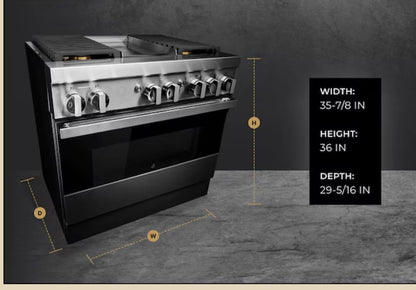 JennAir NOIR   JDRP536HM
36 Inch Smart Dual Fuel Professional Range with 4 Sealed Burners, 5.1 cu. ft. Oven Capacity, WiFi, Smart Integration, Chrome-Infused Griddle, CustomClean , Cinematic Lighting, JennAirCulinary Center, Dual-Fan True Convection, Du