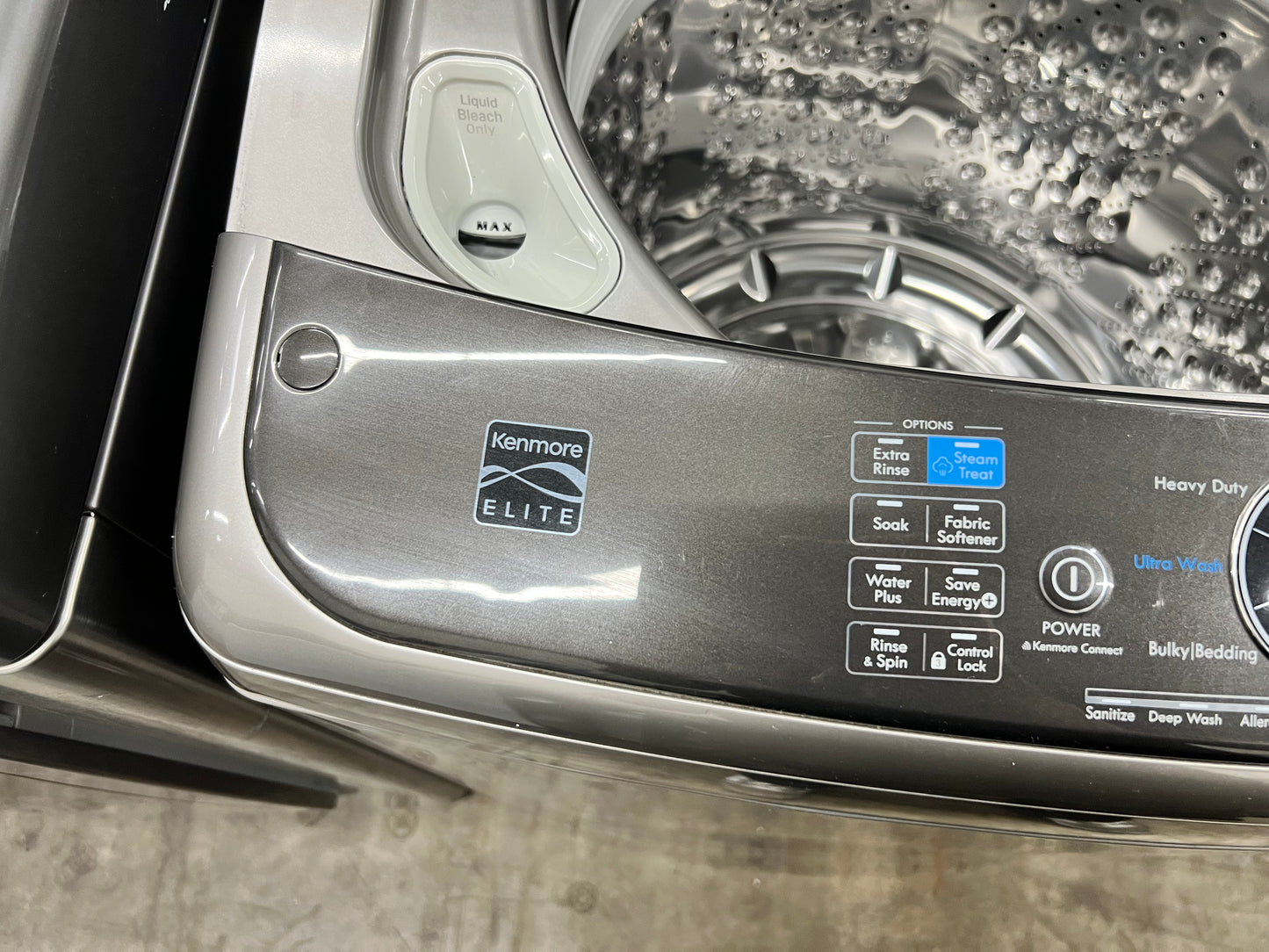 Kenmore Elite Top-Load 5.2 Cu. Ft. Washer and 7.3 Cu. Ft. Electric Dryer Set in Metallic Silver