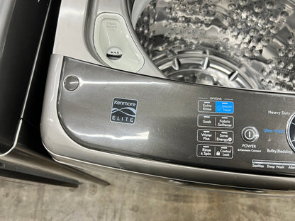 Kenmore Elite Top-Load 5.2 Cu. Ft. Washer and 7.3 Cu. Ft. Electric Dryer Set in Metallic Silver