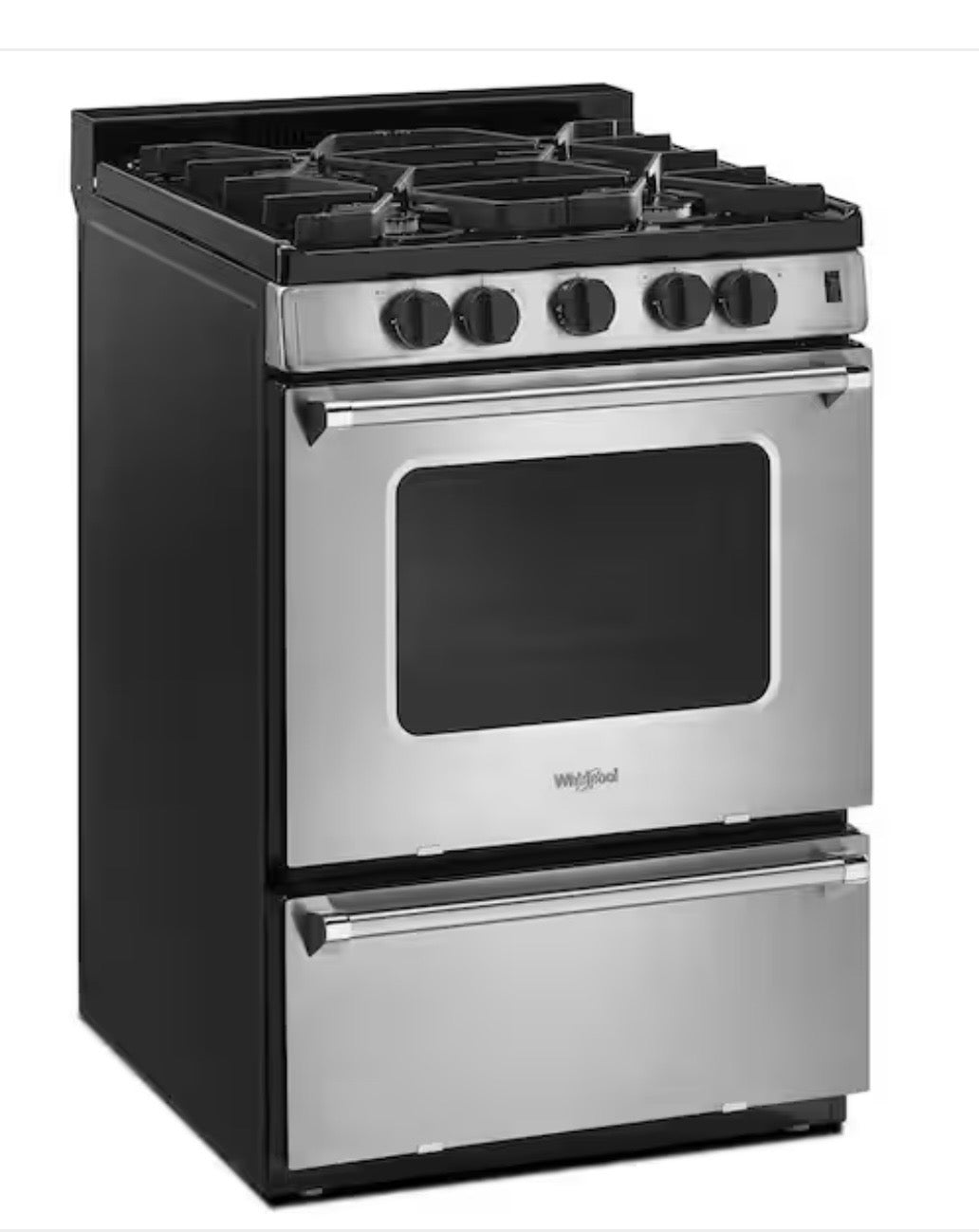 Whirlpool  WFG500M4HS
24 Inch Freestanding Gas Range with 4 Sealed Burners, 2.96 cu. ft. Oven Capacity, AccuSimmer Burner, High-Powered Burner, Broiler Drawer, Sabbath Mode, Oven Window, and ADA Compliant