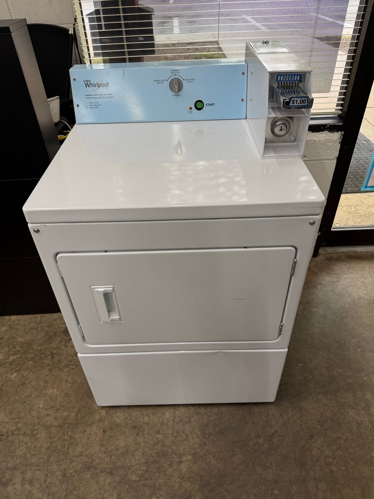 Whirlpool Commercial Laundry  CGM2745FQ
27 Inch Top Load Commercial Gas Dryer with 7.4 cu. ft. Capacity, Wide-Opening Side-Swing Door, 3 Dry Cycles, Top Lock, and Coin Kit Installed