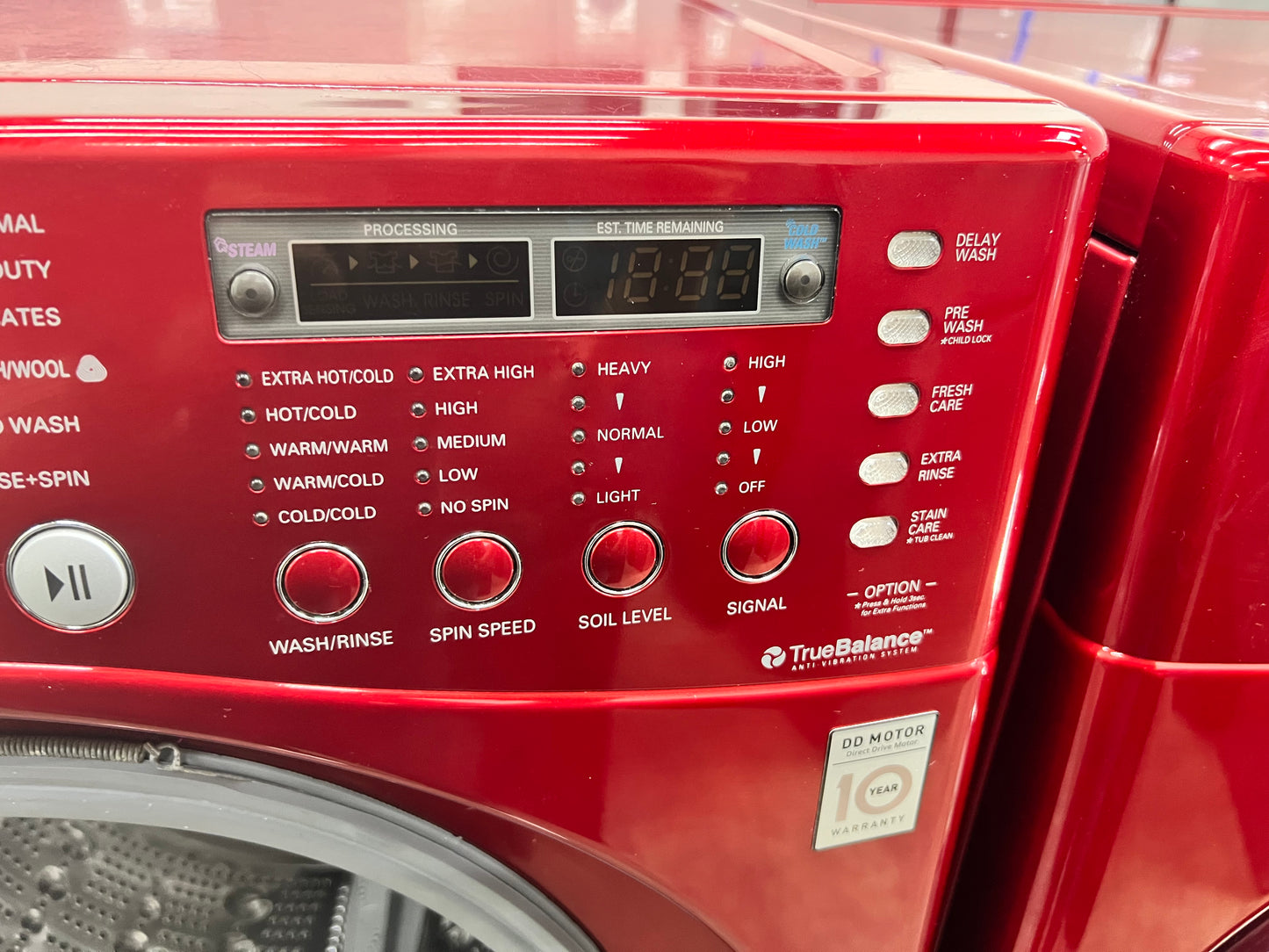 LG Front-Load 3.9 Cu. Ft. Washer and 7.4 Cu. Ft. Electric Dryer Set in Wild Cherry Red with Pedestals