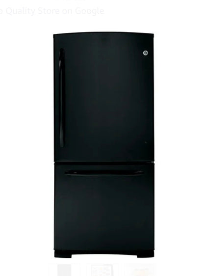 GE  GDSC0KCXBB
20.2 cu. ft. Bottom-Freezer Refrigerator with 4 Glass Shelves, Gallon Door Storage, Snack Drawer and Illuminated Upfront Temperature Controls: Black