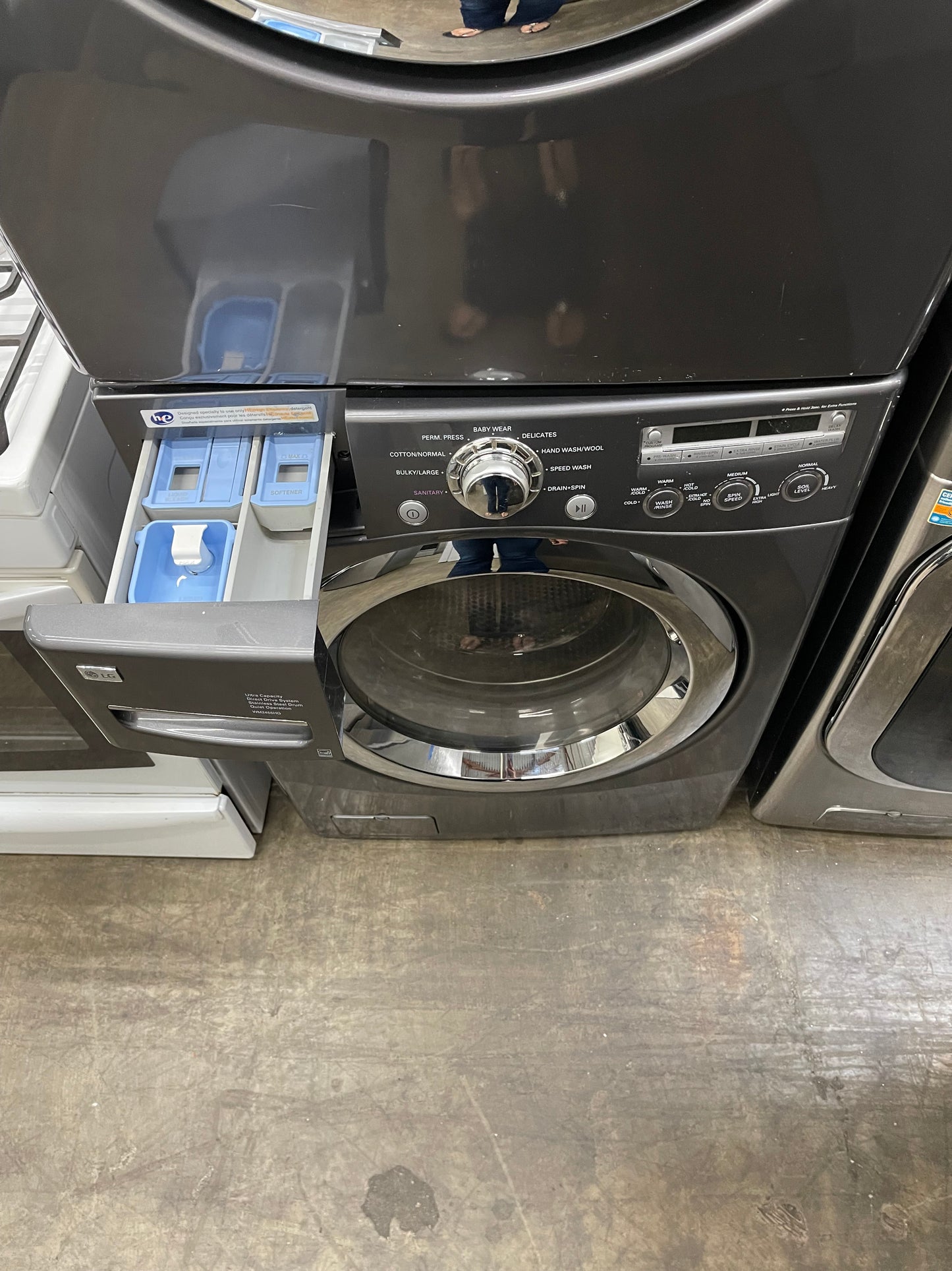 LG  WM2455HG
27 Inch Front-Load Washer with 4.2 cu. ft. Capacity and LG  DLE5955G
27 Inch Electric Dryer with 7.3 cu. ft. Capacity