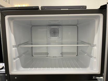 GE  GTS18HYNRFS
28 Inch Top Freezer Refrigerator with 17.5 Cu. Ft. Capacity, Edge-To-Edge Glass Shelves, Sliding Deli Drawer, Gallon Door Bin, Dairy Compartment, LED Lighting, Upfront Temperature Controls, Sabbath Mode, Frost Free, and Icemaker-Ready